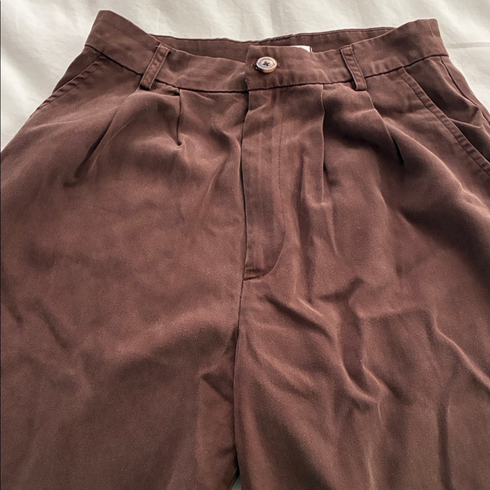 Reformation Pants Womens 4 Petite Brown Mason Straight Leg Pleated Quiet Luxury